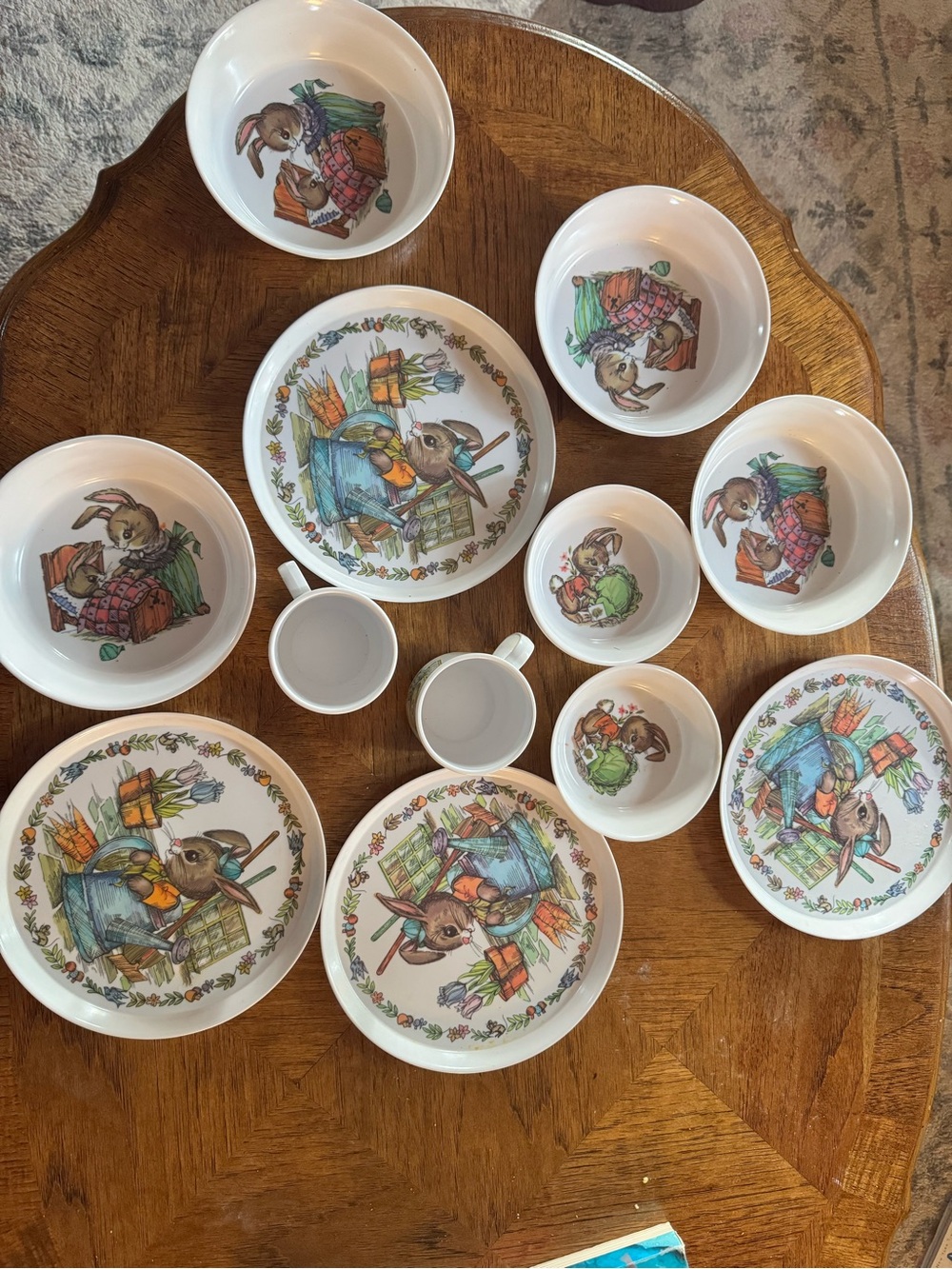 13 Piece 1970s Oneida Ware Peter Rabbit Melamine Dish Set